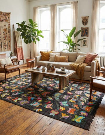 6' 3 x 9' 9 Hand Woven Kilim Suzani Wool Rug