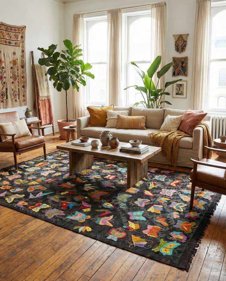 6' 3 x 9' 9 Hand Woven Kilim Suzani Wool Rug