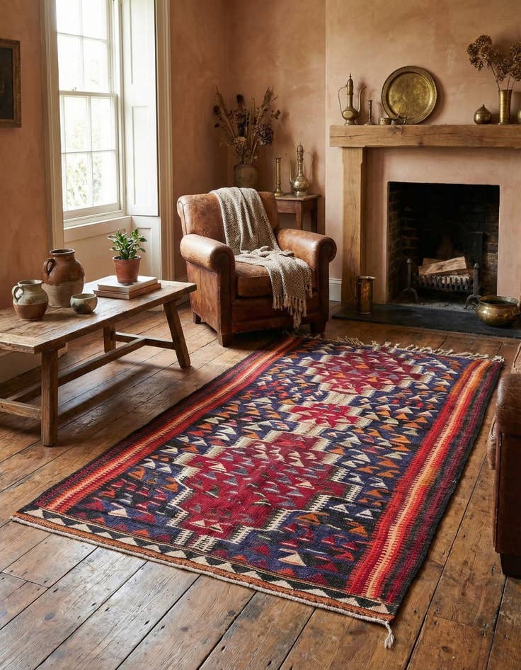 Detail image of 4' 7 x 7' 10  Hand Woven Kilim Fars Wool Rug