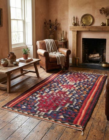 4' 7 x 7' 10 Hand Woven Kilim Fars Wool Rug
