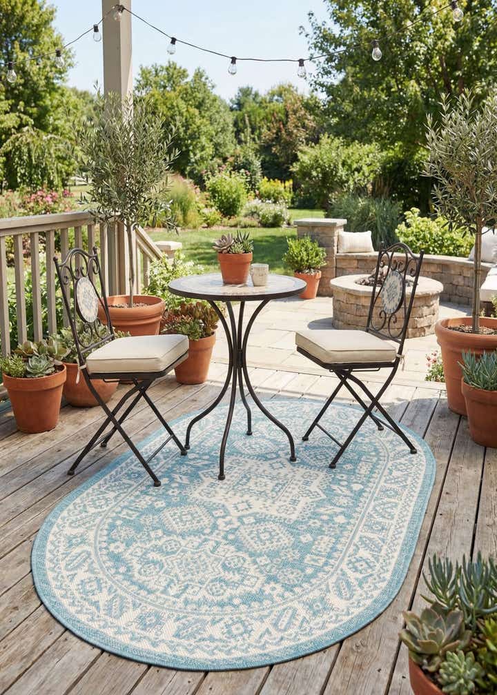 3' x 5' 3 Easy-Clean Aztec Indoor / Outdoor Oval Rug