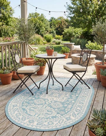 3' x 5' 3 Easy-Clean Aztec Indoor / Outdoor Oval Rug