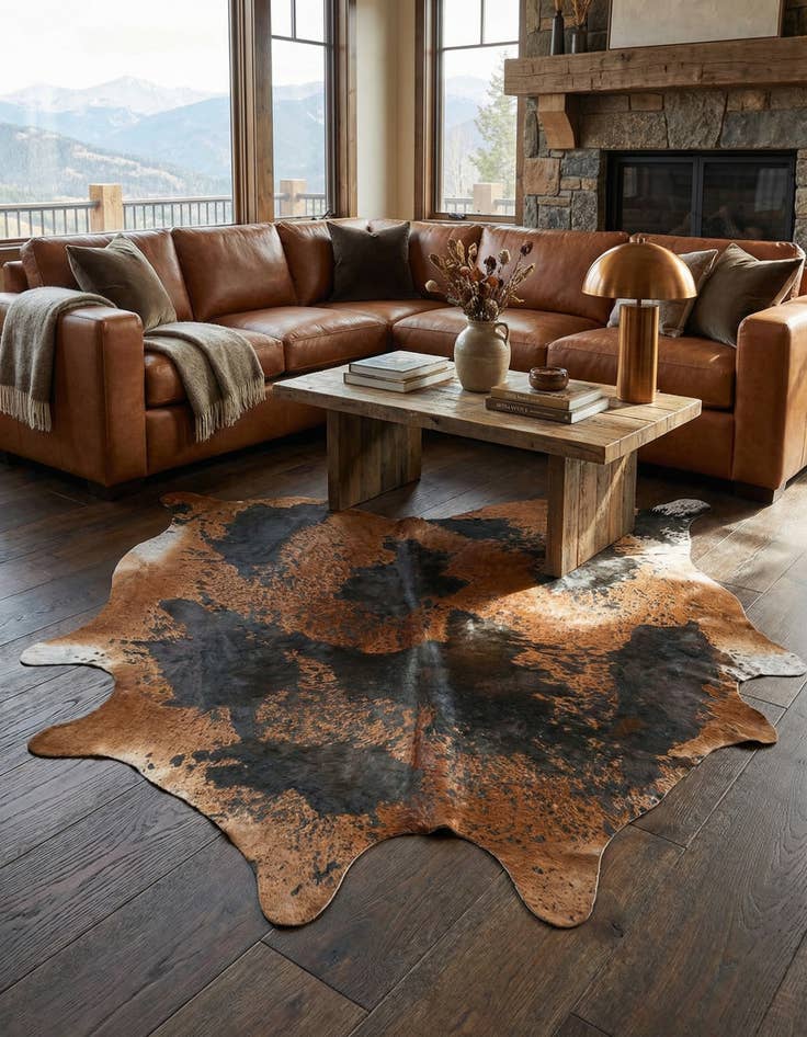 Detail image of 7' 3 x 7' 8 Cowhide Leather Square Rug