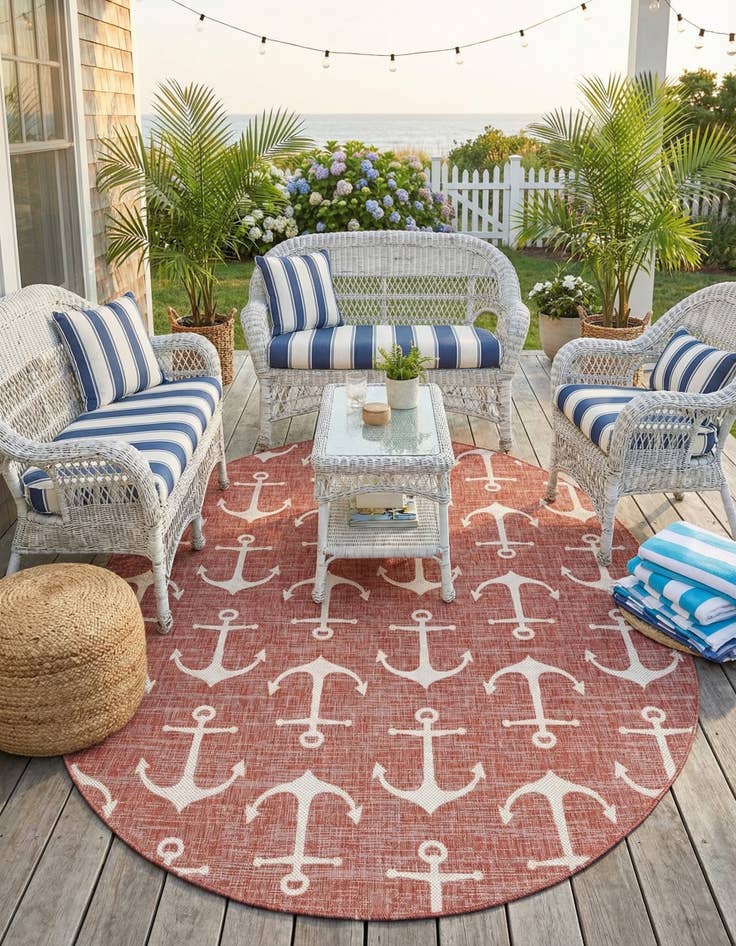 Detail image of  7' 10 x 10'  Washable Coastal Indoor / Outdoor Oval Rug