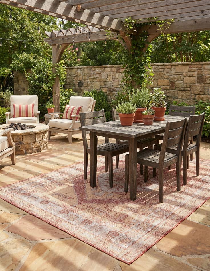 Detail image of 7' x 10'  Washable Traditional Indoor / Outdoor Rug
