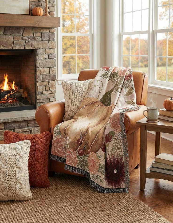 Detail image of 4' 6 x 6' Watercolor Pumpkin Throw Blanket