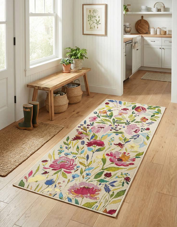 Detail image of 2' x 4'  Washable Botanical Indoor / Outdoor Runner Rug