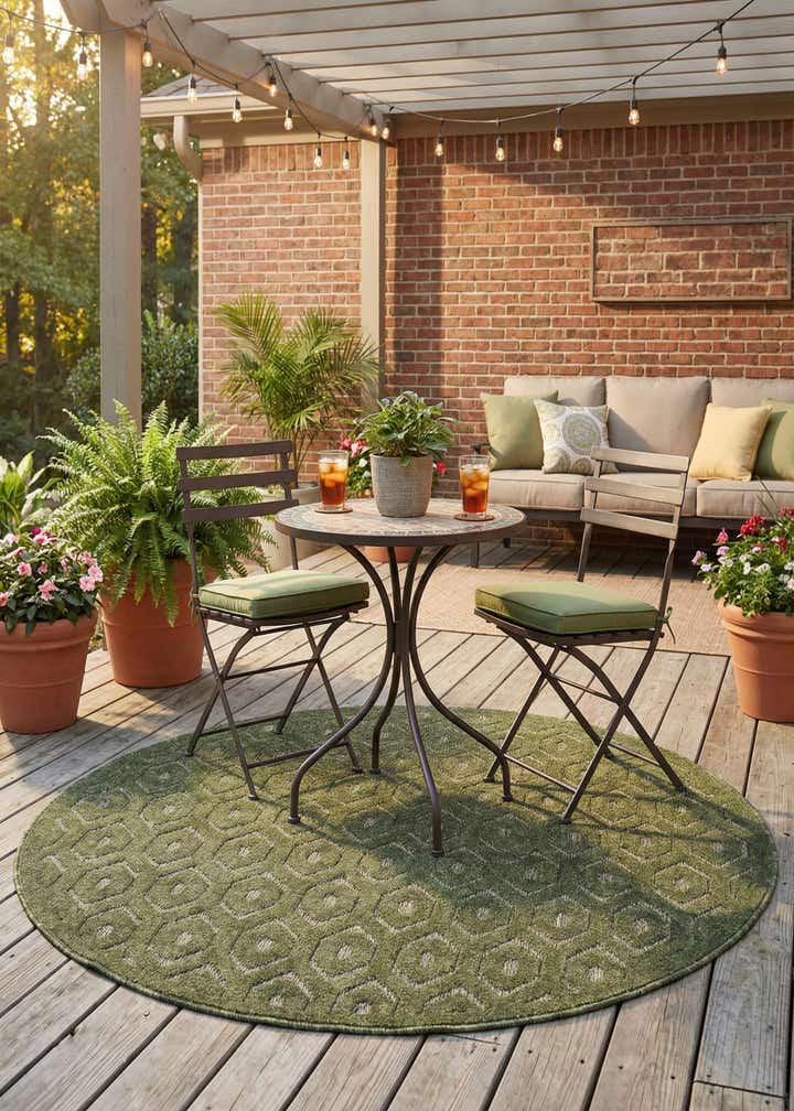 5' 3 x 5' 3 Easy-Clean Trellis Textured Indoor / Outdoor Round Rug