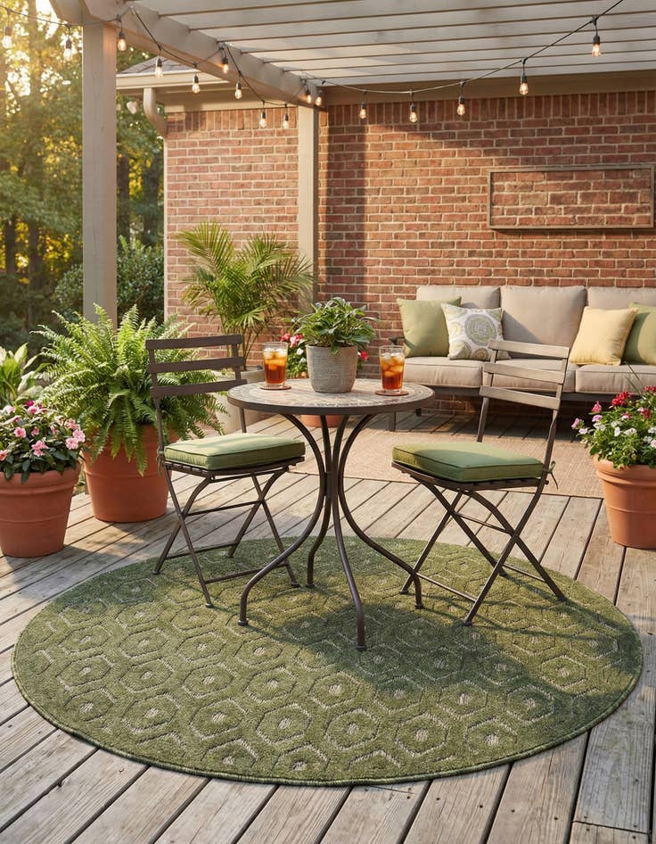 Detail image of 5' 3 x 5' 3 Easy-Clean Trellis Textured Indoor / Outdoor Round Rug
