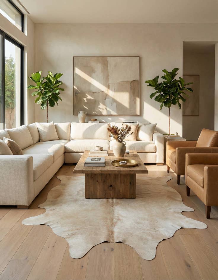 Detail image of 5' 11 x 6' 5 Cowhide Leather Square Rug