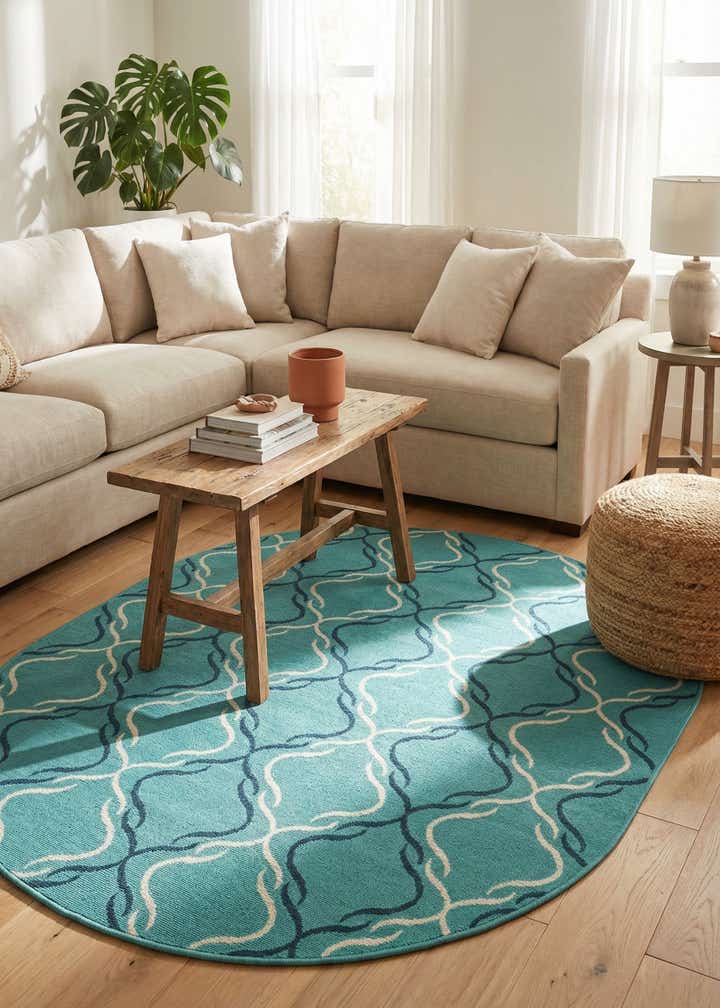 5' 3 x 8' Easy-Clean Trellis Indoor / Outdoor Oval Rug