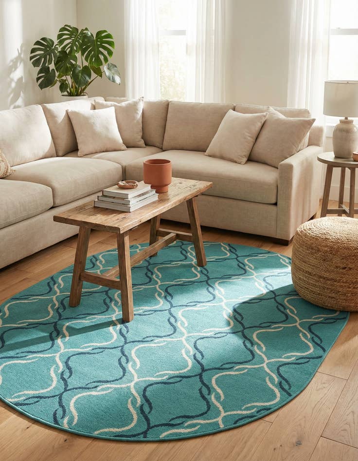 Detail image of 5' 3 x 8' Easy-Clean Trellis Indoor / Outdoor Oval Rug