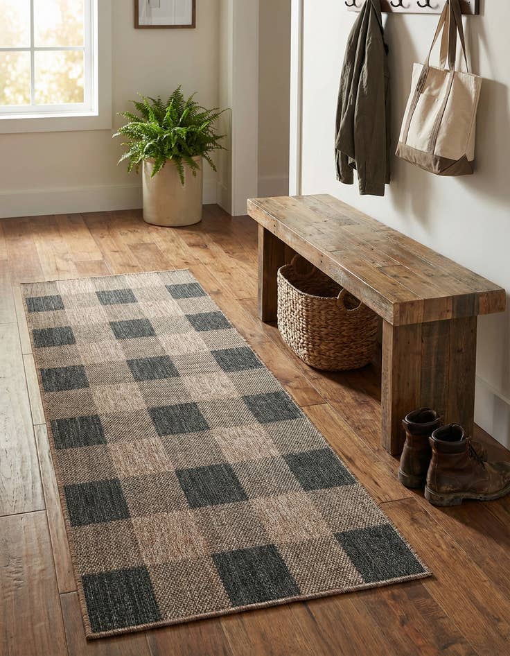 Detail image of 2' x 6'  Washable Checkered Indoor / Outdoor Runner Rug