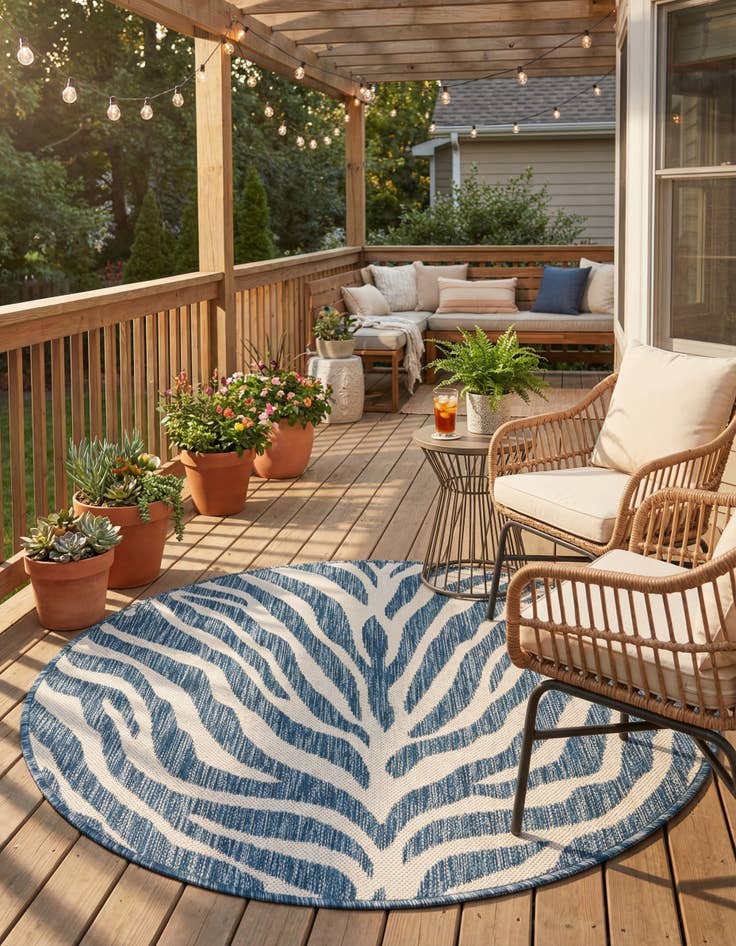 Detail image of 3' x 3'  Washable Safari Indoor / Outdoor Round Rug