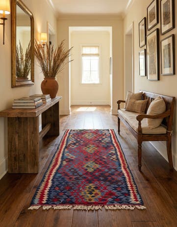 3' 10 x 7' 5 Hand Woven Kilim Fars Wool Runner Rug