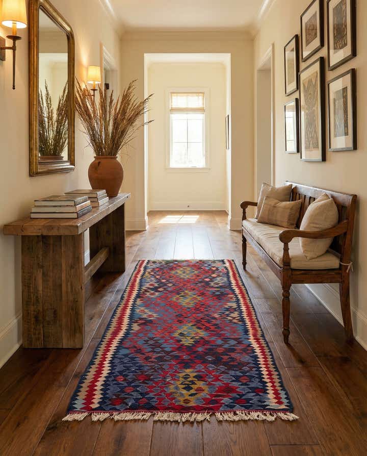 3' 10 x 7' 5 Hand Woven Kilim Fars Wool Runner Rug