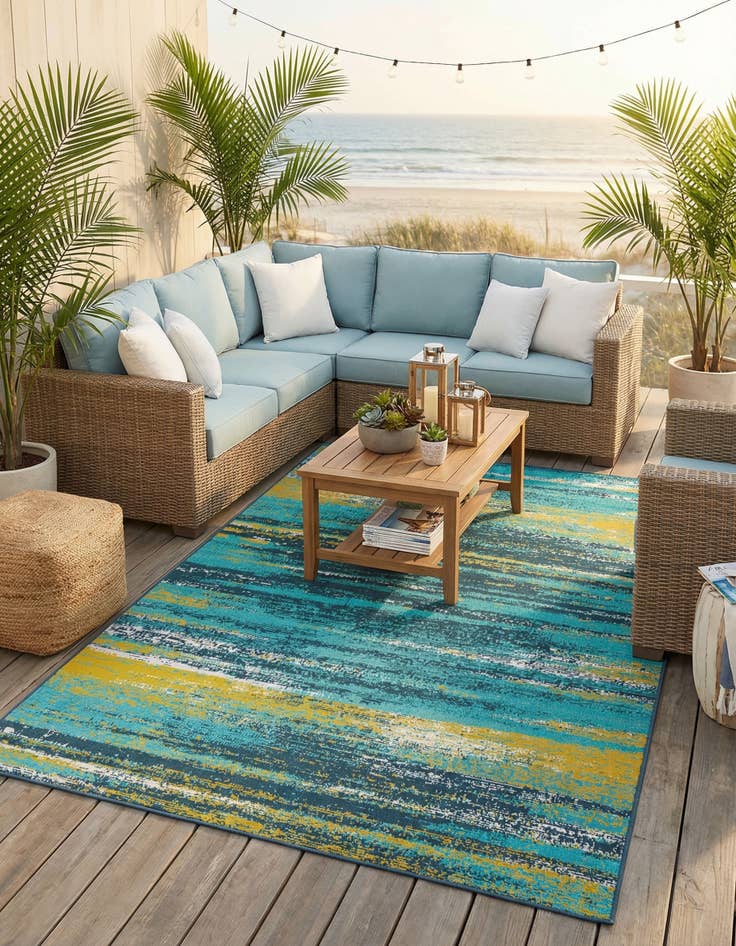 Detail image of 5' 3 x 8'  Washable Coastal Indoor / Outdoor Rug