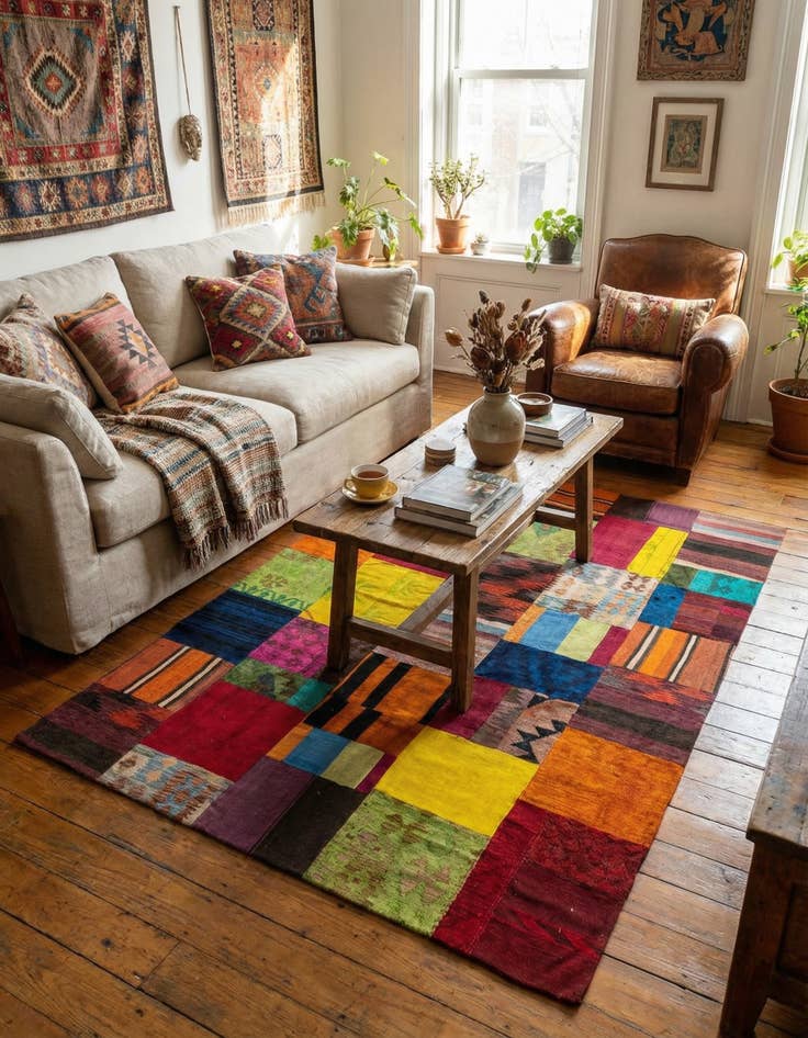 Detail image of 5' 5 x 7' 7  Hand Woven Kilim Patchwork Wool Rug