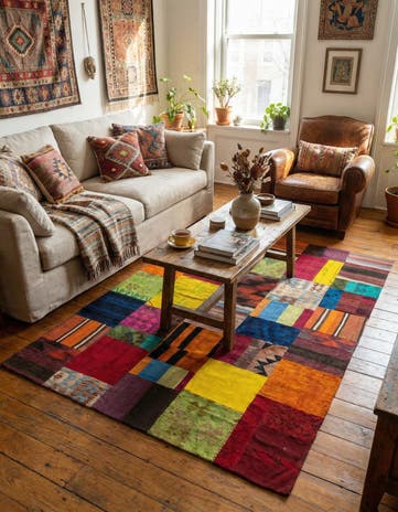 5' 5 x 7' 7 Hand Woven Kilim Patchwork Wool Rug
