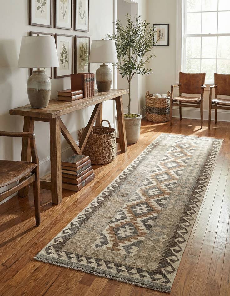 Detail image of 2' 8 x 9' 9  Hand Woven Kilim Maymana Wool Runner Rug