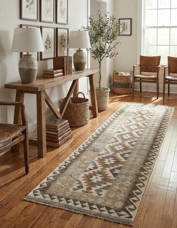 2' 8 x 9' 9 Hand Woven Kilim Maymana Wool Runner Rug