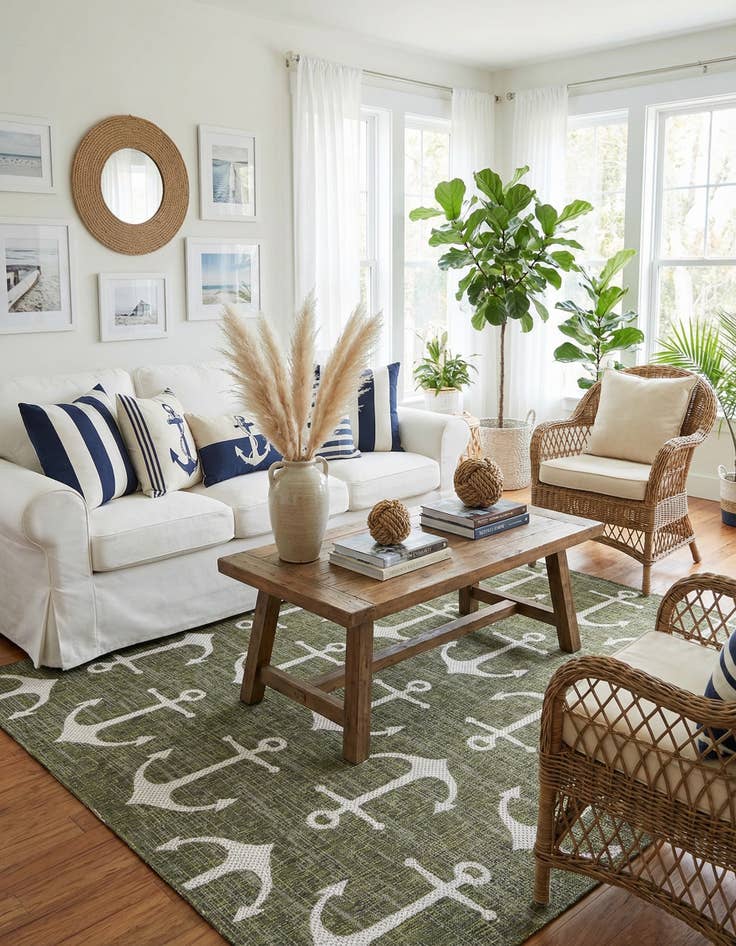 Detail image of 7' 10 x 7' 10  Washable Coastal Indoor / Outdoor Square Rug