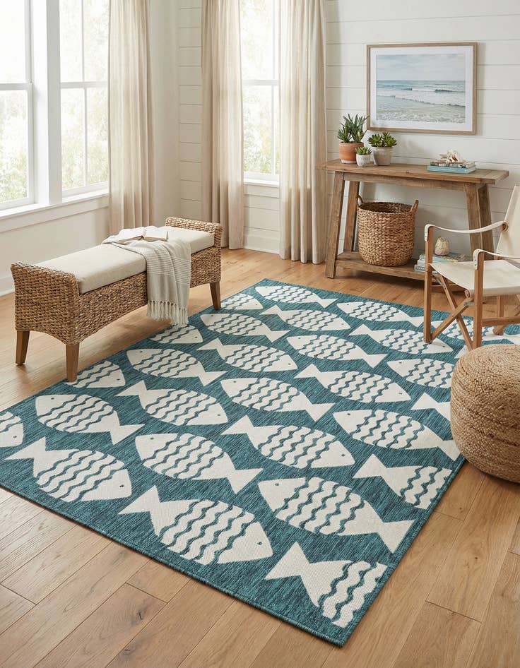 Detail image of 6' 1 x 9' Easy-Clean Coastal Indoor / Outdoor Rug