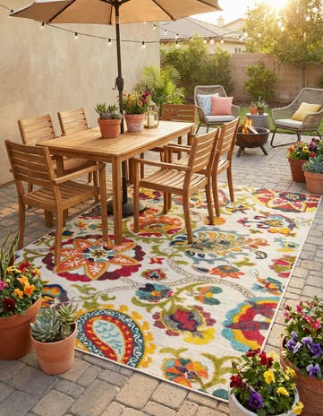 Multi Beige Easy-Clean Casablanca Indoor / Outdoor Rug