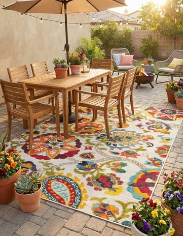 Multi Beige Easy-Clean Casablanca Indoor / Outdoor Rug