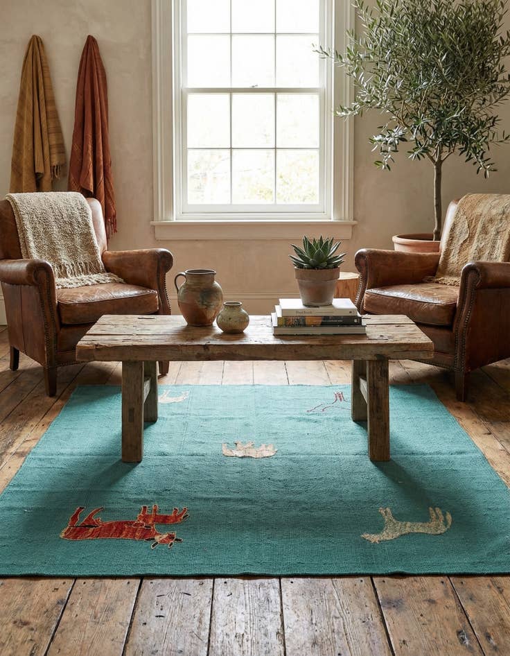 Detail image of 3' 8 x 4'  Hand Woven Kilim Suzani Wool Square Rug