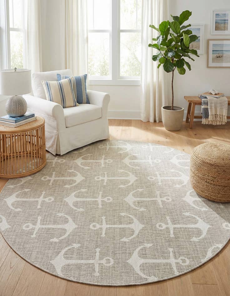 Detail image of 7' 10 x 7' 10  Washable Coastal Indoor / Outdoor Round Rug
