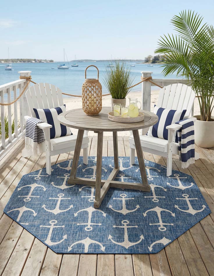 Detail image of  7' 10 x 7' 10  Washable Coastal Indoor / Outdoor Octagon Rug