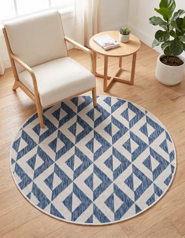 Blue Easy-Clean Jill Zarin Napa Indoor / Outdoor Round Rug