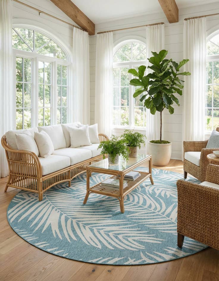 Detail image of 13' x 13'  Washable Botanical Indoor / Outdoor Round Rug