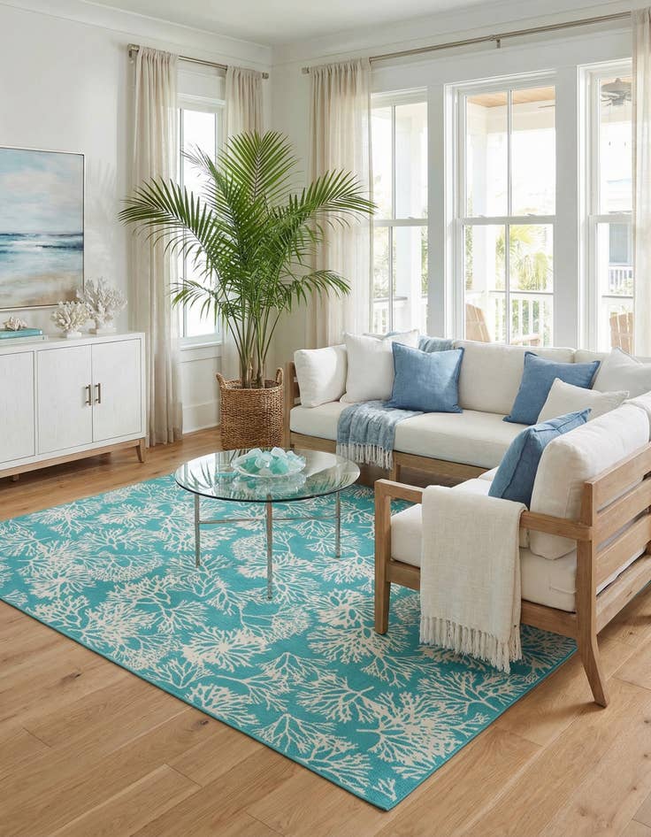 Detail image of 9' x 12'  Washable Coastal Indoor / Outdoor Rug