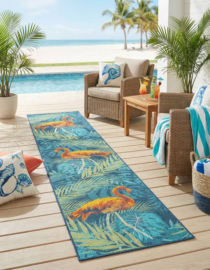 Detail image of  2' 7 x 12'  Washable Coastal Indoor / Outdoor Runner Rug