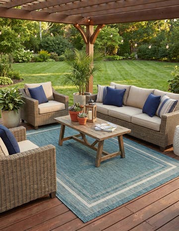 6' x 9' Easy-Clean Border Indoor / Outdoor Rug