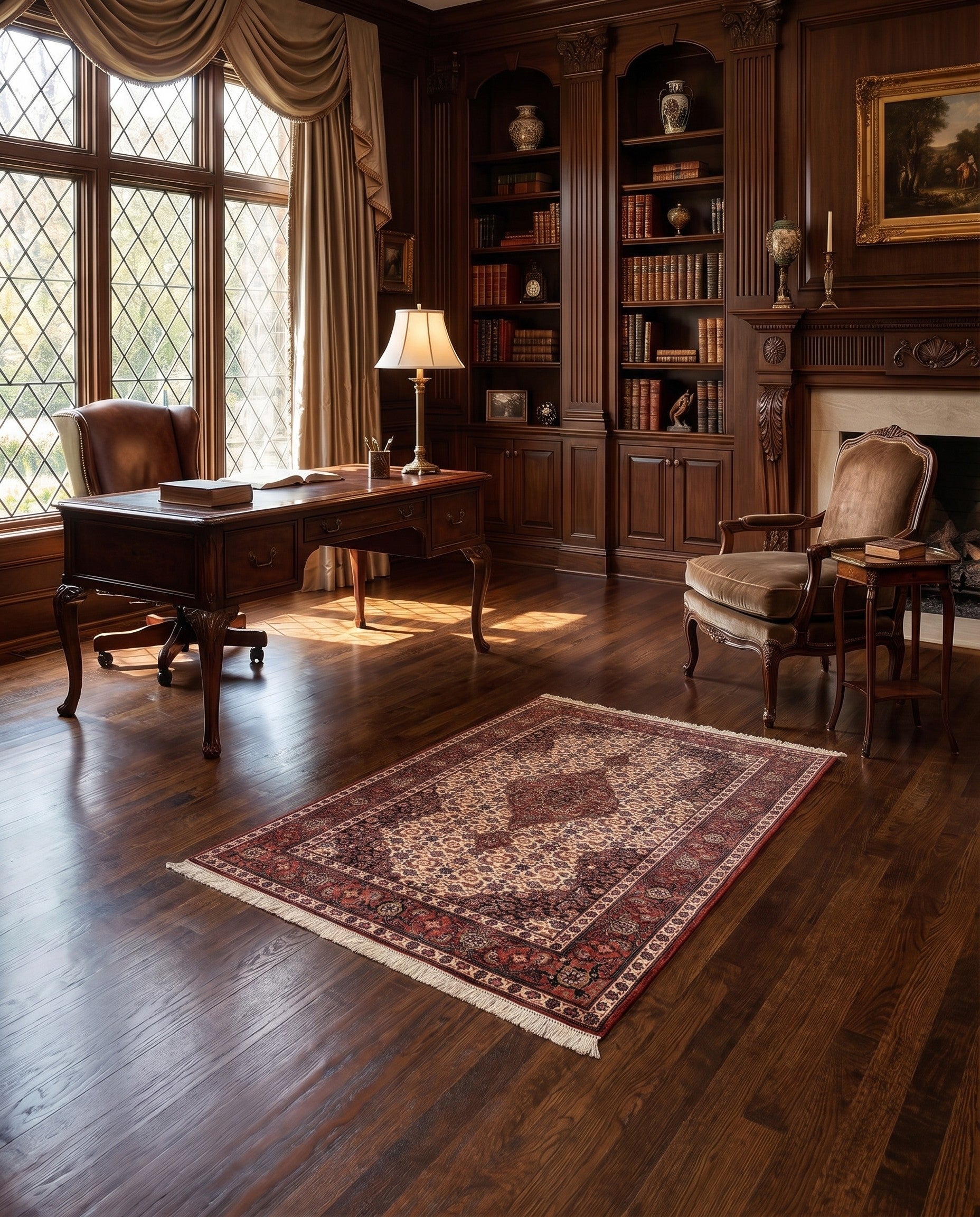 4' 5 x 6' 1 Hand Knotted Isfahan Wool Rug