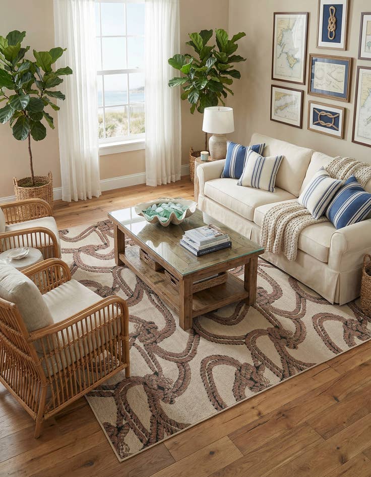 Detail image of 9' x 12'  Washable Coastal Indoor / Outdoor Rug