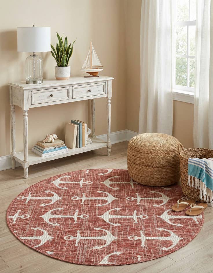 Detail image of 4' x 4'  Washable Coastal Indoor / Outdoor Round Rug
