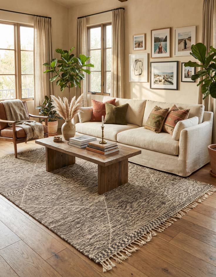 Detail image of 6' 7 x 9'  Hand Knotted Moroccan Wool Rug