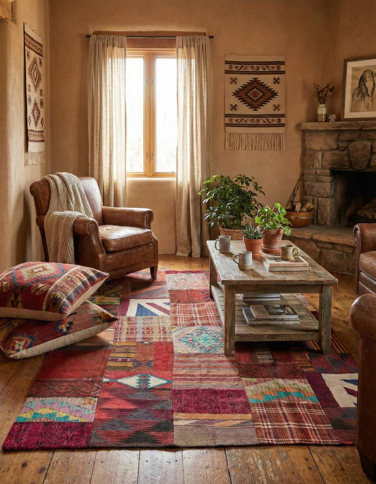 Detail image of 5' x 6' 8  Hand Woven Kilim Patchwork Wool Rug