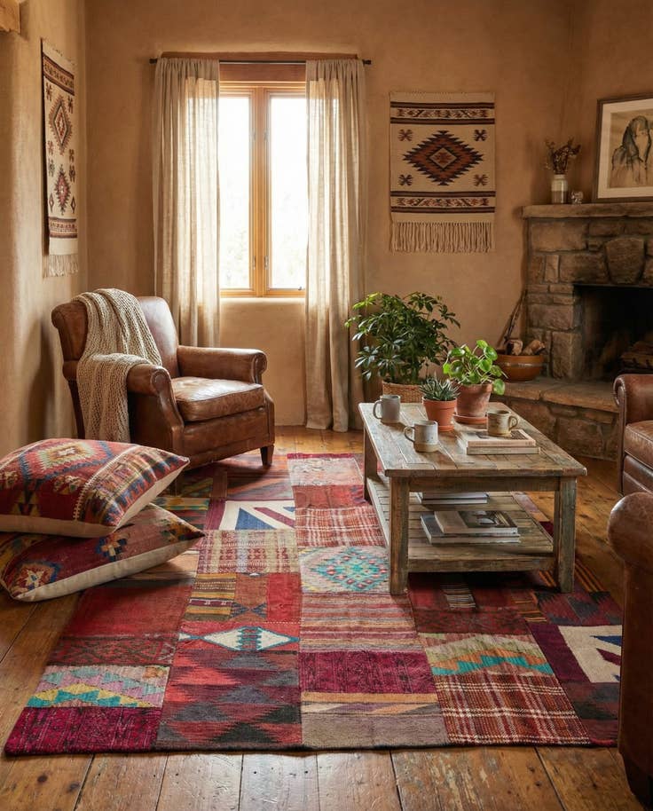 Detail image of 5' x 6' 8 Hand Woven Kilim Patchwork Wool Rug