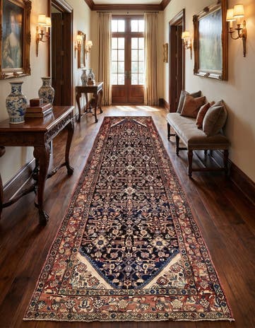 4' 3 x 9' 11 Hand Knotted Hossainabad Persian Wool Runner Rug