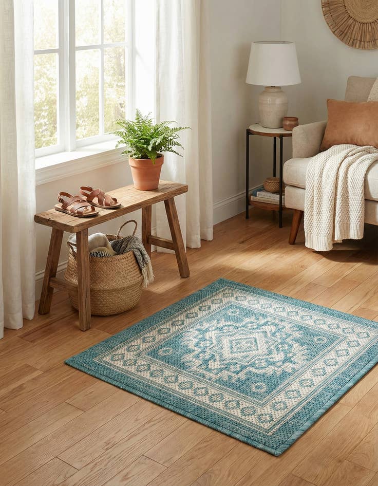 Detail image of 1' 4 x 1' 4  Washable Aztec Indoor / Outdoor Sample Rug