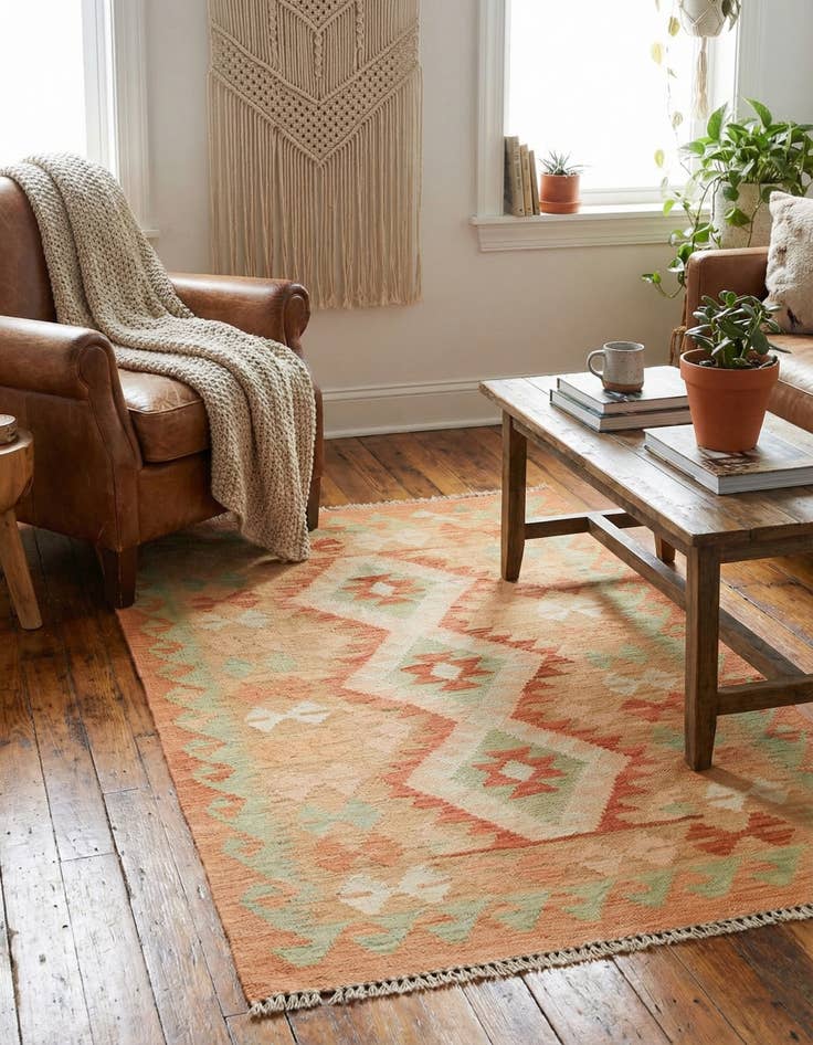 Detail image of 2' 9 x 4' 3  Hand Woven Kilim Waziri Wool Rug