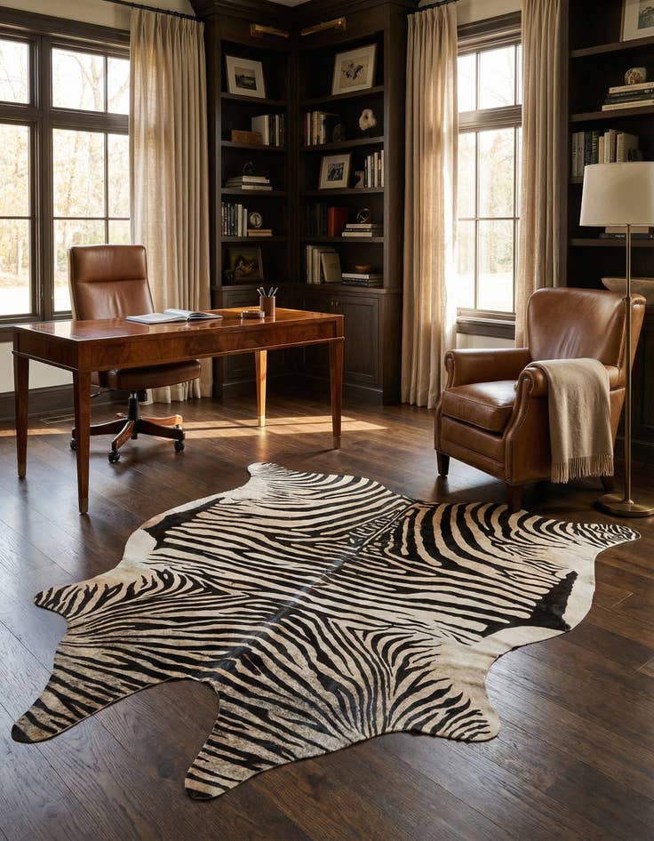 Detail image of  6' 5 x 6' 7 Cowhide Leather Freeform Rug