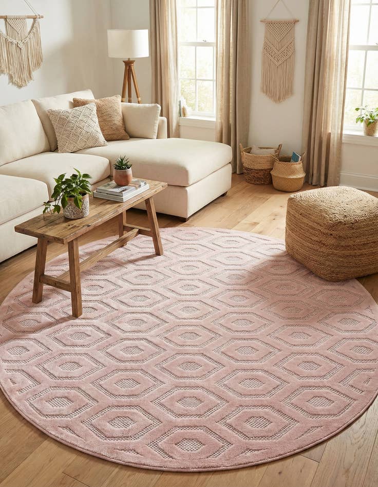Detail image of 7' x 7'  Washable Trellis Textured Indoor / Outdoor Round Rug
