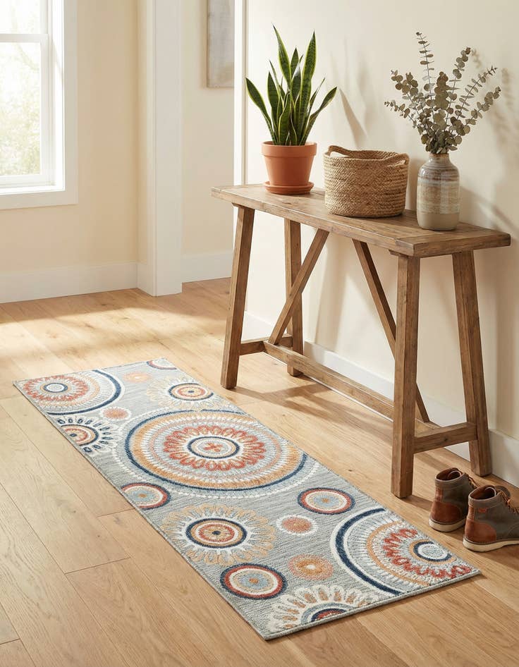 Detail image of  2' 2 x 6'  Washable Botanical Indoor / Outdoor Runner Rug