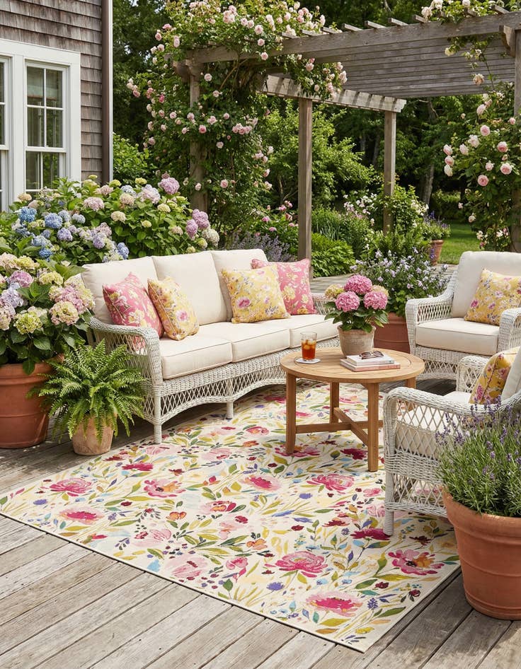 Detail image of 7' 10 x 7' 10 Easy-Clean Botanical Indoor / Outdoor Square Rug